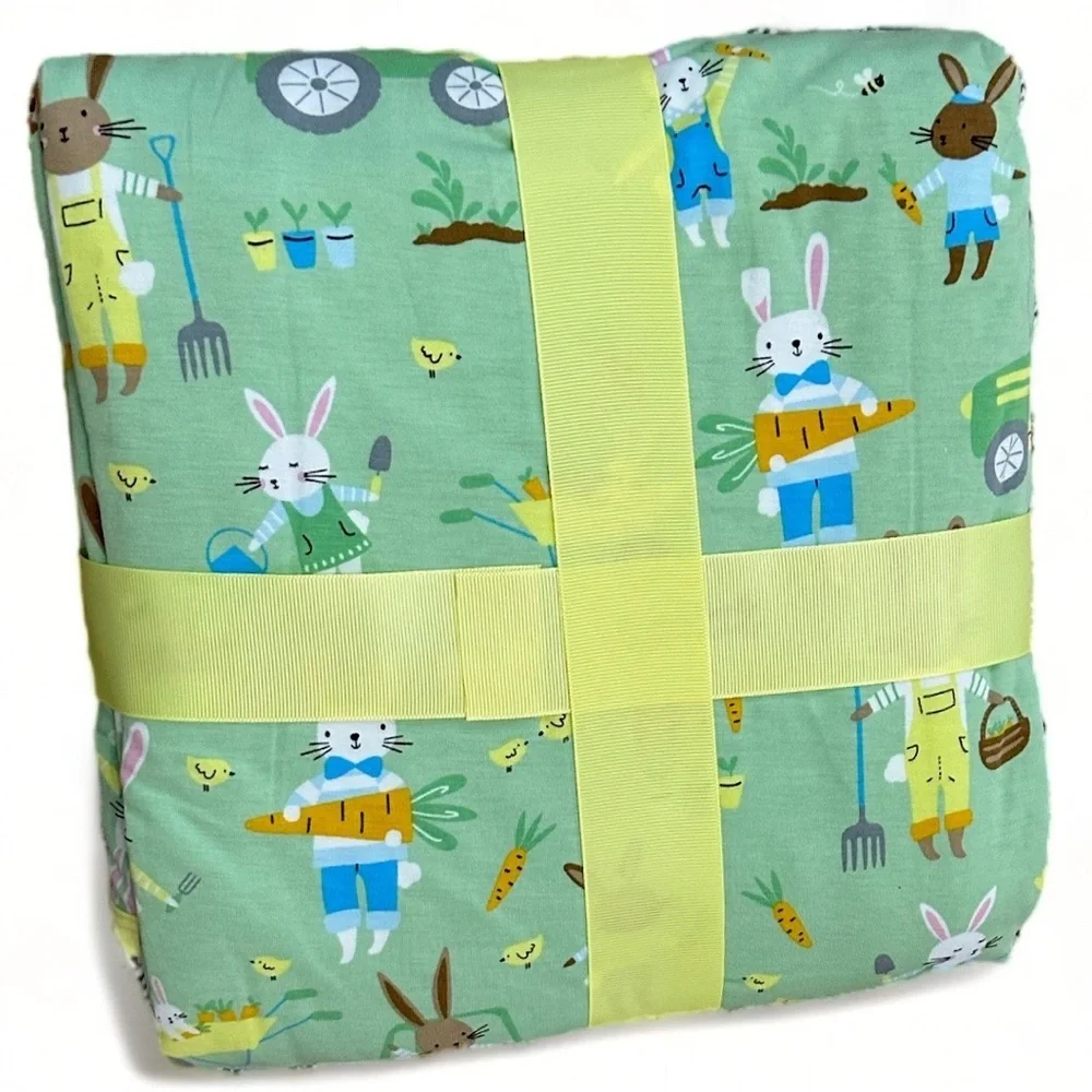 New Little Sleepies Easter Cloud Blanket RARE Bunny Carrot Garden Lg Reversible